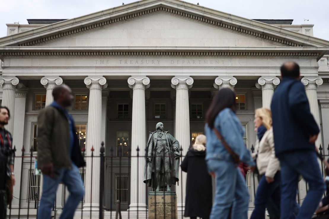 Members of the public are generally exceeding the financial department on 10 April, 2025 Washington, DC. US assets appeared as lost 100 days in the office.